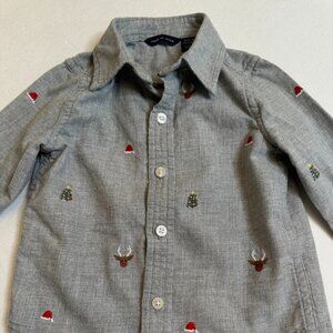 Janie and Jack Classic Grey Heather Embroidered Holiday Shirt 12-18 Months